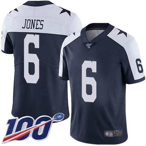 Men Dallas Cowboys Limited Navy Blue Chris Jones Alternate #6 100th Season Vapor Untouchable Throwback NFL Jersey